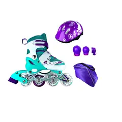 ONWHEELS - Patines En Linea Semiprofesionales Kit Con Protecciones Celeste S 29 Ajustables a 33
