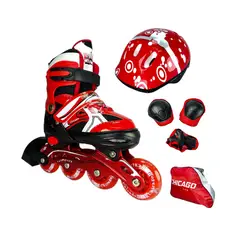 CHICAGO - Patines En Linea Semiprofesionales Kit Con Protecciones Rojo M 35 Ajustables a 38