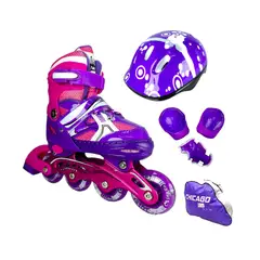 CHICAGO - Patines En Linea Semiprofesionales Kit Con Protecciones Morado M 35 Ajustables a 38