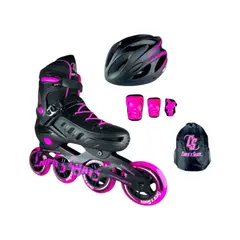 ROLLER - Patines En Linea Semiprofesionales Kit Skate Con Protecciones Fucsia L 39 Ajustables a 42