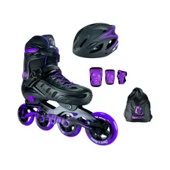 ROLLER - Patines En Linea Semiprofesionales Kit Skate Con Protecciones Morado M 35 Ajustables a 38