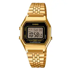 CASIO - Reloj Para Mujer Vintage LA680WGA-1D Negro Con Dorado