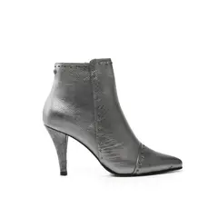 ANTONINA SHOES - Botines en Cuero Plateado con Taches y Tacón en Punta - Antonina