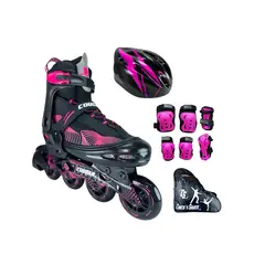 COUGAR - Patines En Linea Semiprofesionales Kit RP Con Protecciones Fucsia S 30 Ajustables a 33