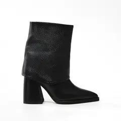 ANTONINA SHOES - Botines Caña Media en Cuero Negro y Tacón Alto - Antonina