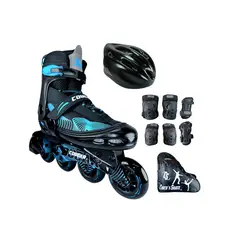 COUGAR - Patines En Linea Semiprofesionales Kit RP Con Protecciones Azul L 38 Ajustables a 41