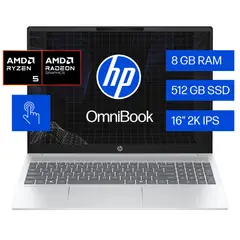 HP - Portátil OmniBook 5 16-bc1052la AMD Ryzen 5 8540U 8GB 512GB SSD Pantalla 16" táctil 2 K Win 11