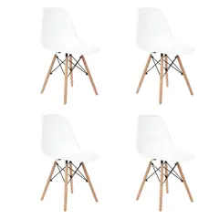 ERGONOMUS - Set 4 Sillas De Comedor Estilo Eames Con Estructura De Polipropileno Y Patas De Madera