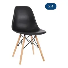 ERGONOMUS - Set 4 Silla De Comedor Eames Negro De Polipropileno Liso