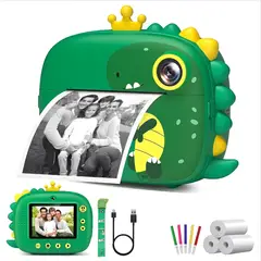 COLME TECHNOLOGY HOME - Cámara Instantánea Impresora Fotos Infantil 1080p Dinosaurio