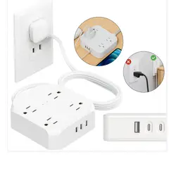 GENERICO - Multitoma Compacta 7 Puertos con USB y Tipo C