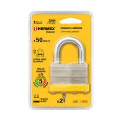 HERMEX - Candado laminado, 50mm, gancho corto, blister, basic - 23504