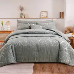 MY HOME STORE - Duvet Línea Gold Patrón de Mármol Plateado + Plumon