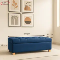 ESTILO Y CONFORT - Puff Capitoneado Azul Para Sala Y Dormitorio 100