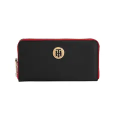 TOMMY HILFIGER - Billetera negra poppy con cierre de cremallera