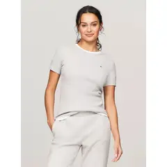 TOMMY HILFIGER - Camiseta gris de cuello redondo con logo