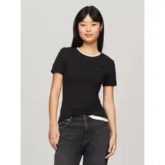 TOMMY HILFIGER - Camiseta negra de cuello redondo con logo