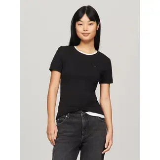 TOMMY HILFIGER - Camiseta negra de cuello redondo con logo