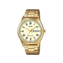 CASIO - Reloj Para Hombre Elegante MTP-V006G-9BUDF Dorado Esfera Beige Numeros Romanos