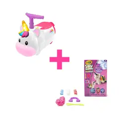 KIDDIELAND TOYS LIMITED - CARRITO MONTABLE UNICORNIO CON LUCES Y SONIDOS + KIT DE MASA Y PLASTILINA UNICORNIO