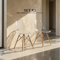 ENTRE NOS HOME - Set x2 Silla Comedor Alma Transparente Eames Patas Madera Soporta 110 kg
