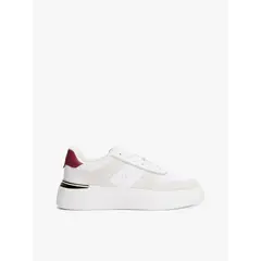 TOMMY HILFIGER - Tenis blanco con mezcla de texturas