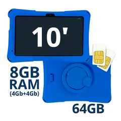 KRONO - Tablet Niños 10 Pulgadas 8GB RAM (4Gb+4Gb) 64GB Doble SIM Android 14 Azul