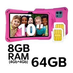 KRONO - Tablet Niñas 10 Pulgadas 8GB RAM (4Gb+4Gb) Doble SIM Android 14 64GB Rosado