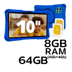 KRONO - Tablet Niños 10 Pulgadas 8GB RAM (4+4) Doble Sim 64GB Android 14 Azul