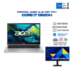 ACER - PORTATIL INTEL CORE I7 13620H + MONITOR SAMSUNG 22 Pulgadas / 8GB RAM / 512GB SSD / 15.6