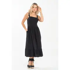 RAGGED - Vestido midi western Negro