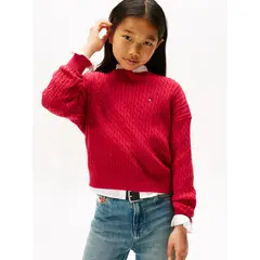 TOMMY HILFIGER - Saco rojo Para Niña amplio de punto trenzado