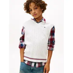 TOMMY HILFIGER - Chaleco blanco de punto trenzado