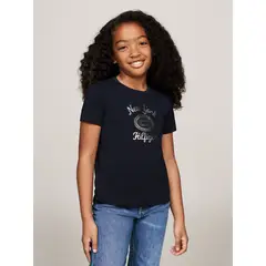TOMMY HILFIGER - Camiseta azul con logotipo metalizado