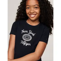 TOMMY HILFIGER - Camiseta azul Para Niña con logotipo metalizado