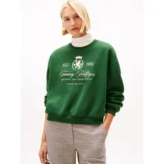TOMMY HILFIGER - Buzo verde amplio con escudo TH bordado