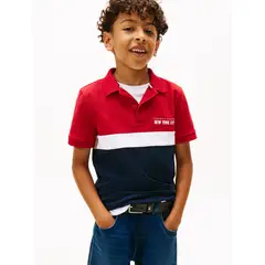 TOMMY HILFIGER - Polo rojo Para Niño de piqué color block de corte regular