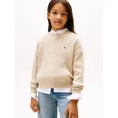 TOMMY HILFIGER - Saco café Para Niña amplio de punto trenzado