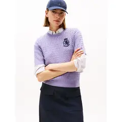 TOMMY HILFIGER - Saco morado con tejido cable y logo gráfico