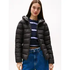 TOMMY HILFIGER - Chaqueta negra acolchada de plumón con capota Tommy Jeans