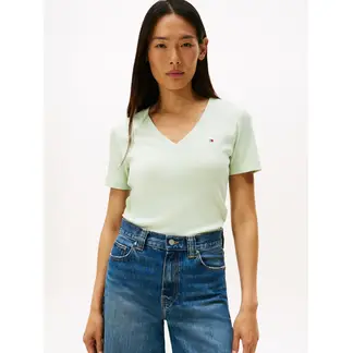 TOMMY HILFIGER - Camiseta verde slim con cuello en V