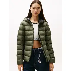 TOMMY HILFIGER - Chaqueta gris acolchada de plumón con capota