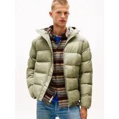 TOMMY HILFIGER - Chaqueta beige acolchada con capota y logo tonal Tommy Jeans