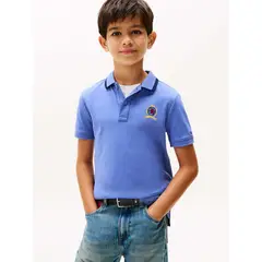 TOMMY HILFIGER - Polo azul de punto interlock con escudo TH