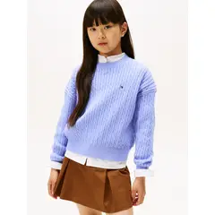 TOMMY HILFIGER - Saco celeste amplio de punto trenzado