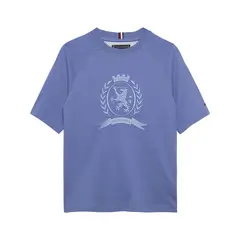 TOMMY HILFIGER - Camiseta azul de cuello redondo con escudo TH