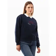 TOMMY HILFIGER - Saco azul tejido de cuello redondo con logo gráfico
