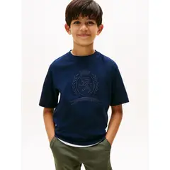 TOMMY HILFIGER - Camiseta azul de cuello redondo con escudo TH