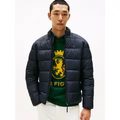 TOMMY HILFIGER - Chaqueta azul de cuello alto acolchada con logo