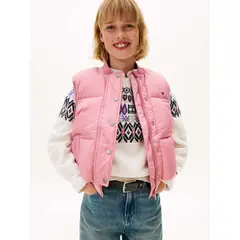 TOMMY HILFIGER - Chaleco rosado acolchado amplio de plumón